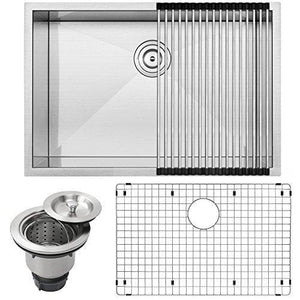 28" Ticor S3680 Pacific Series 16-Gauge Undermount Stainless Steel Single Bowl Zero Radius Square Kitchen Sink with Accessories