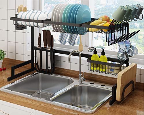 Kitchen Storage Over The Sink Dish Drying Rack, Large Drainer Shelf Kitchen Organization and Storage Apartment Calapsable Dish Drainer for Kitchen Counter Over, Utensils Basket Holder