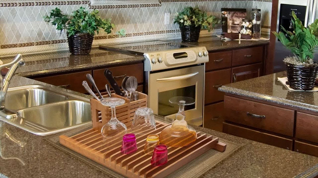 MULTIPURPOSE DRAINBOARD AND UTENSIL ORGANIZER: Smart and earth-friendly over the sink bamboo dish rack drainer that preserves counter space ...