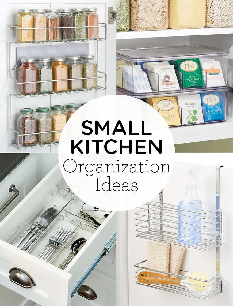 Here are 12 easy Small Kitchen Organization Ideas! These simple tips will keep your cabinets, drawers and countertops organized, tidy and super functional