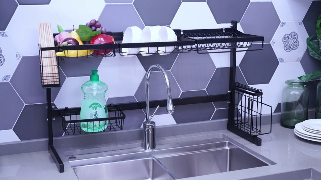Organize your kitchen stuff and save space! Shop Veckle over the sink dish drying rack now: