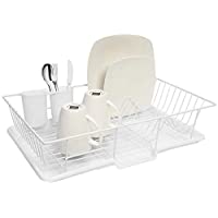 3-Piece Dish Drainer Rack Set with Drying Board and Utensil Holder (White) only $17.14