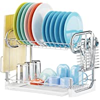 2-Tier Dish Drainer Non-Slip Dish Drying Rack with Removable Drain Board only $13.64
