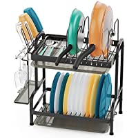2-Tier Stainless Steel Dish Drying Rack with Utensil Holder Hooks only $15.99