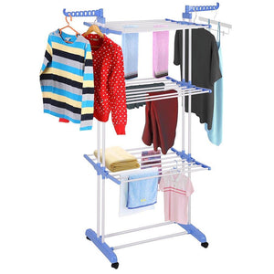 Foldable 3 Tier Clothes Drying Rack Rolling Collapsible Laundry Dryer