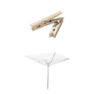 Household Essentials Rotary Outdoor Umbrella Drying Rack Bundle | Aluminum Arms and Steel Post | Includes 96 ct Clothespins