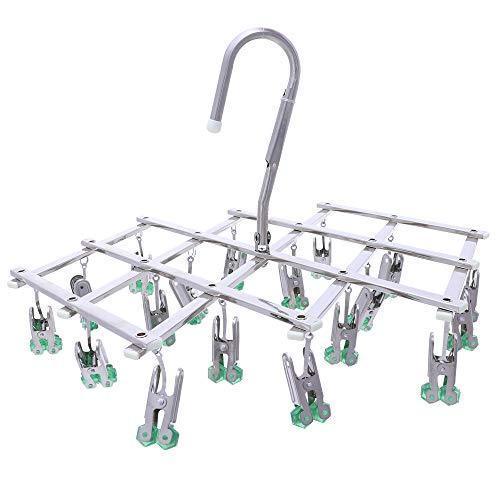 Hanging Drying Rack,Drip Hanger, Laundry Underwear Sock Lingerie Drying Hooks,18 Clips Pegs, Stainless Stell Folding Portable Windproof Advanced Instant Collect Clothes(Green)