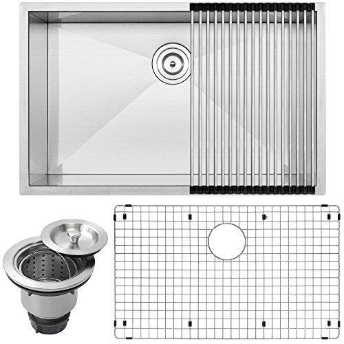 30" Ticor S3690 Pacific Series 16-Gauge Undermount Stainless Steel Single Bowl Zero Radius Square Kitchen Sink with Accessories