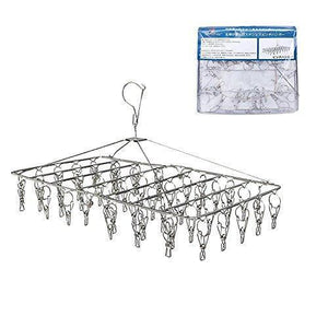 Rosefray 52 Clips Metal Clothespins, Folding Stainless Steel Clothes Drying Rack, Portable Metal Hanger, Great for Quick Hand Wash of Delicates