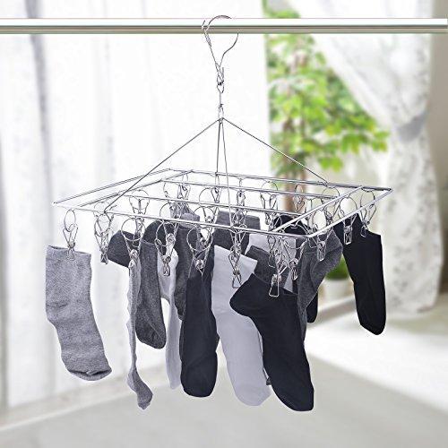 Mobivy Metal Clothespins, Stainless Steel Clothes Drying Rack, Hats Rack, Portable Metal Hanger, Great for Quick Hand Wash of Delicates