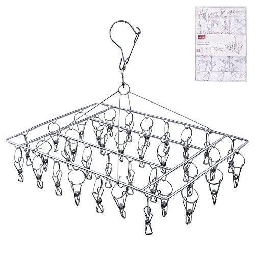 Rosefray 36 Clips Metal Clothespins, Stainless Steel Clothes Drying Rack, Hats Rack, Portable Metal Hanger, Great for Quick Hand Wash of Delicates