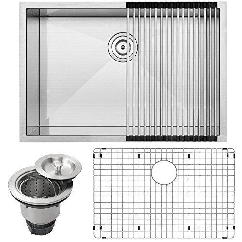 28" Ticor S3680 Pacific Series 16-Gauge Undermount Stainless Steel Single Bowl Zero Radius Square Kitchen Sink with Accessories
