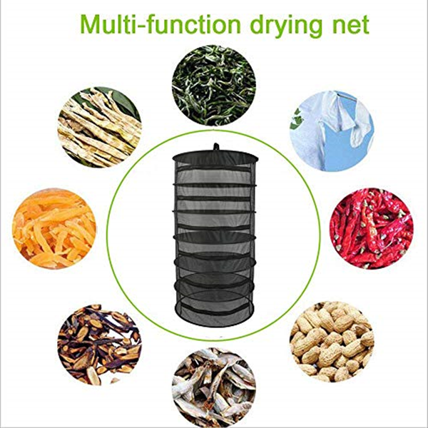 Herb Drying Rack Net Dryer 6 Layer 2ft Collapsible Black /Green Zippers Mesh Hydroponics