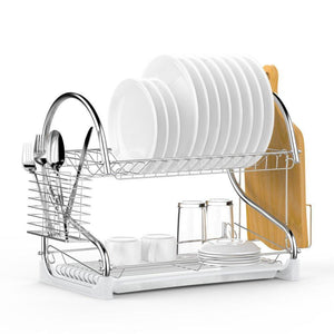 Dish Drying Rack, Ace Teah Upgrade 2 Tier Plated Chrome Dish Dryer Rack with Utensil Holder, Cutting Board Holder and Kitchen Dish Drainer for Kitchen Counter Top 17x9.7x14.6inch (Silver)
