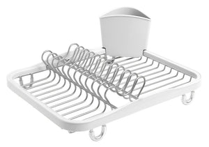 Umbra Sinkin Dish Drying Rack - Dish Drainer Kitchen Sink Caddy with Removable Cutlery Holder, Fits In Sink or on Countertop, White