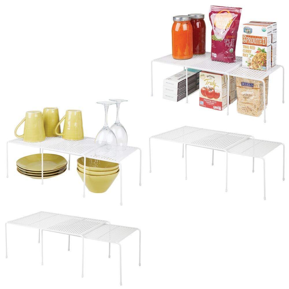 mDesign Adjustable Metal Kitchen Cabinet, Pantry, Countertop Organizer Storage Shelves: Expandable - 8 Piece Set - Durable Steel, Non-Skid Feet - White