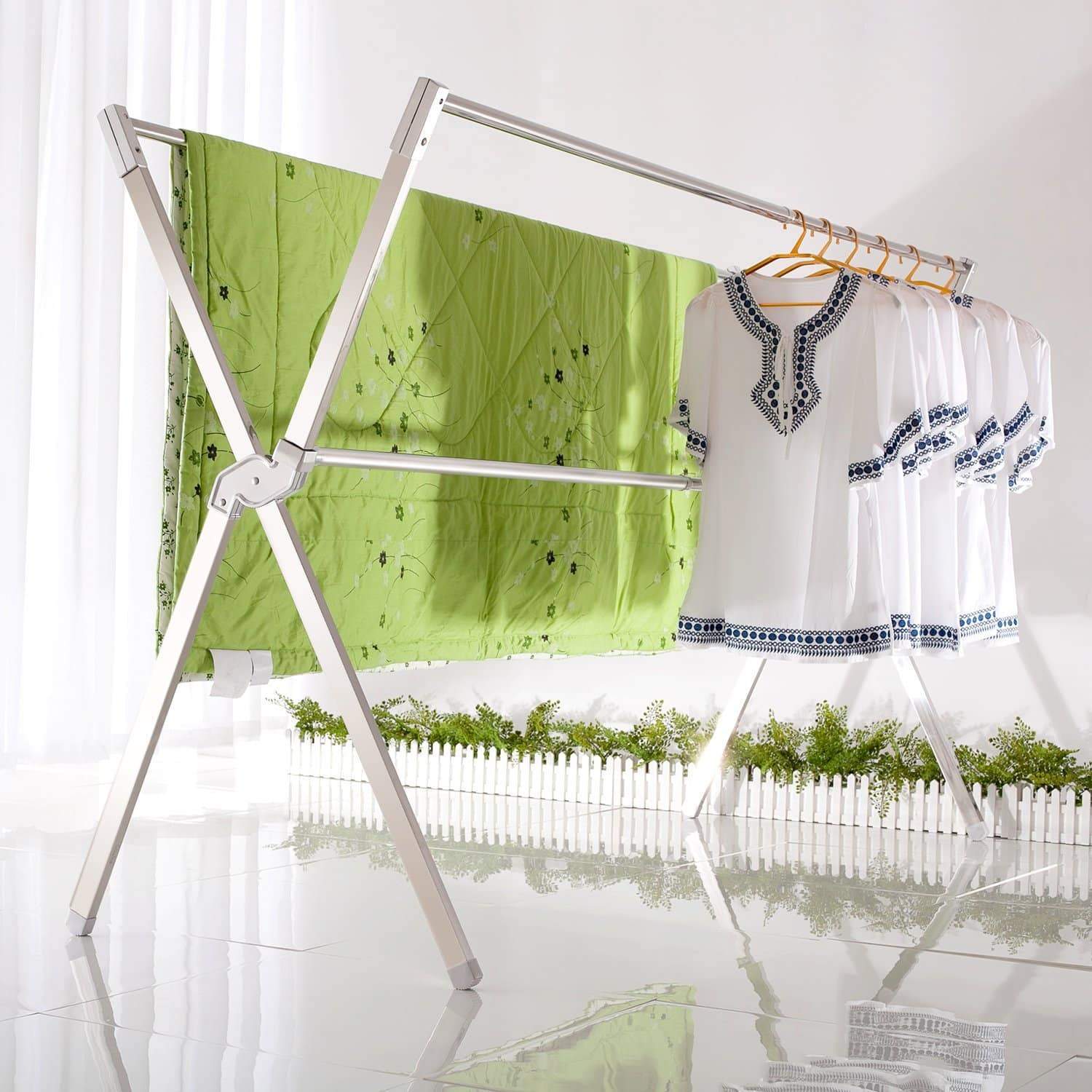 NON ROCK Stainless Steel Laundry Drying Rack Free Installed,Expandable,oldable Space Saving,55-95 Inch,Heavy Duty