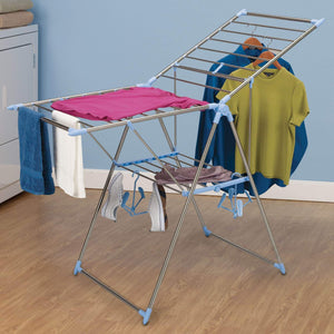 Household Essentials Collapsible Adjustable Gullwing Metal Clothes Drying Rack, Grey