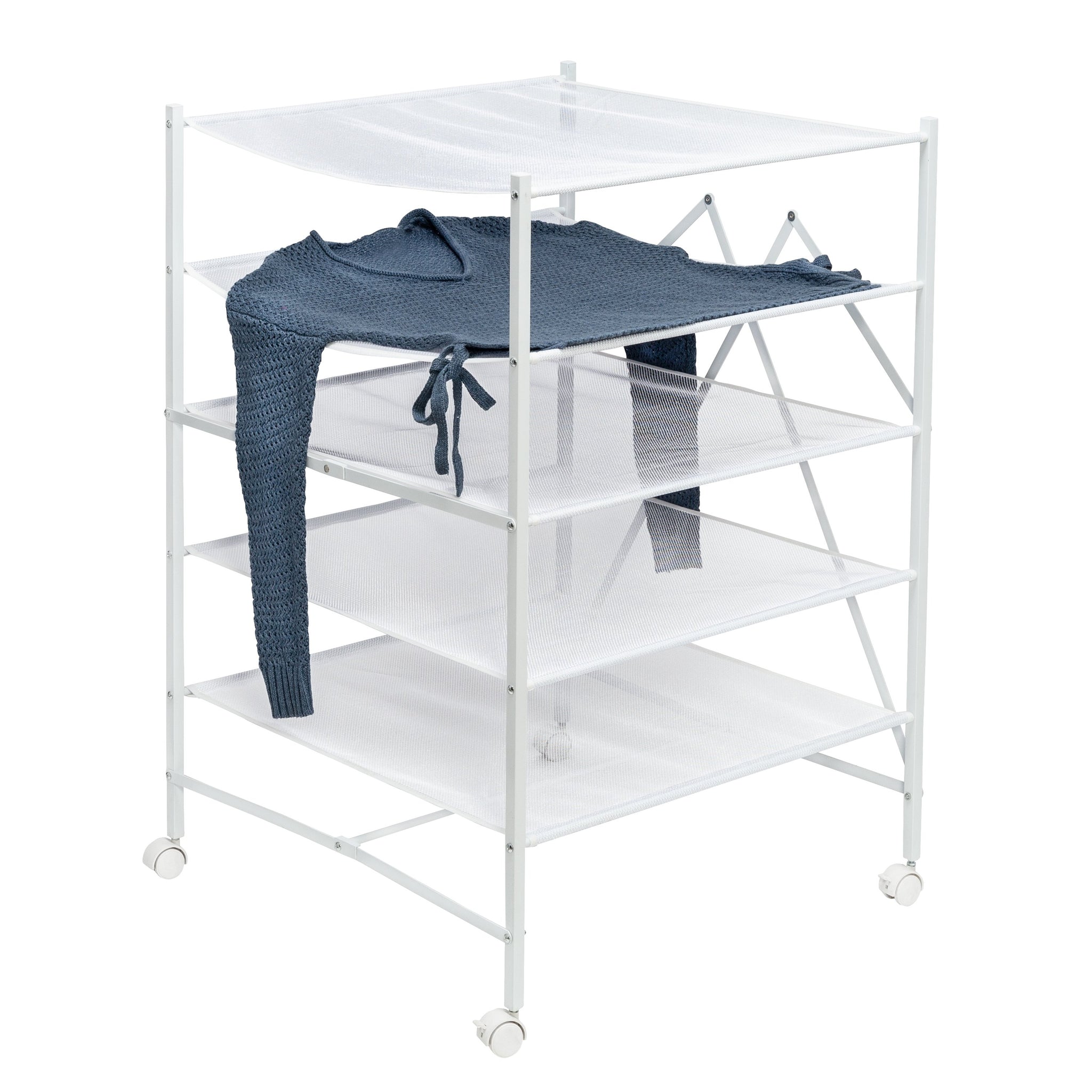 5-Tier Collapsible Rolling Clothes Drying Rack, White
