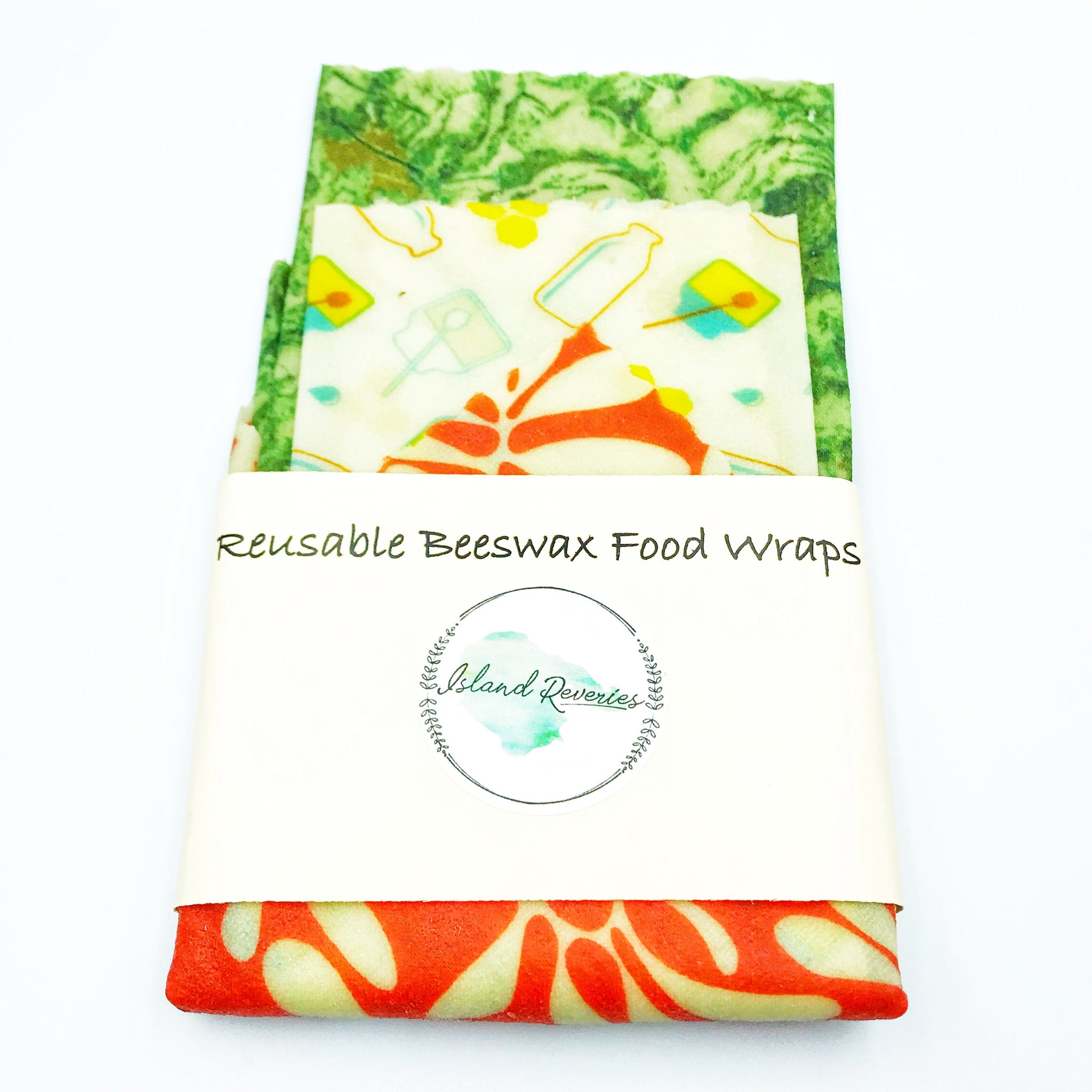 Island Reveries Reusable Beeswax Food Wraps, Green, Cream and Coral