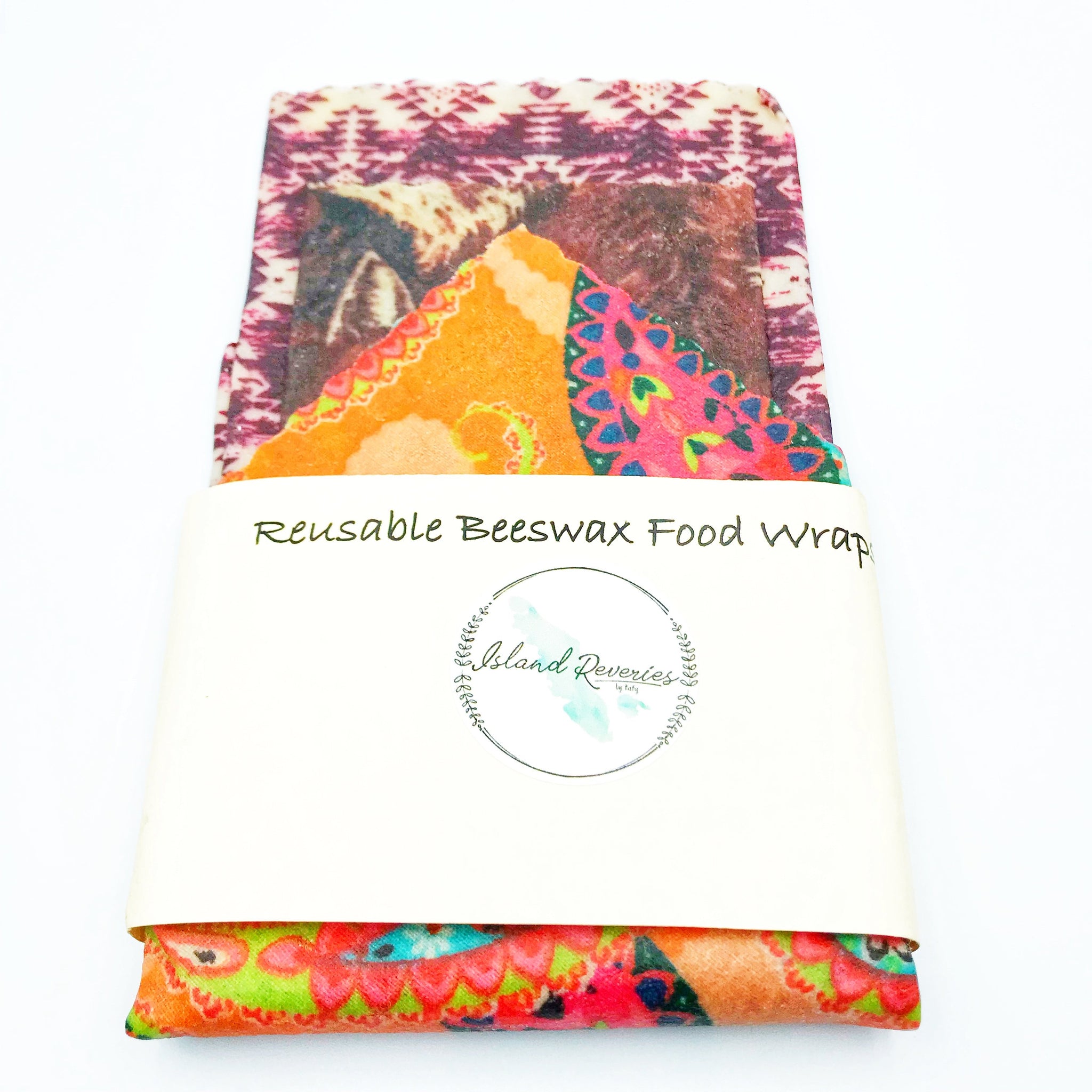 Island Reveries Reusable Beeswax Food Wraps, Burgundy, Brown, Orange