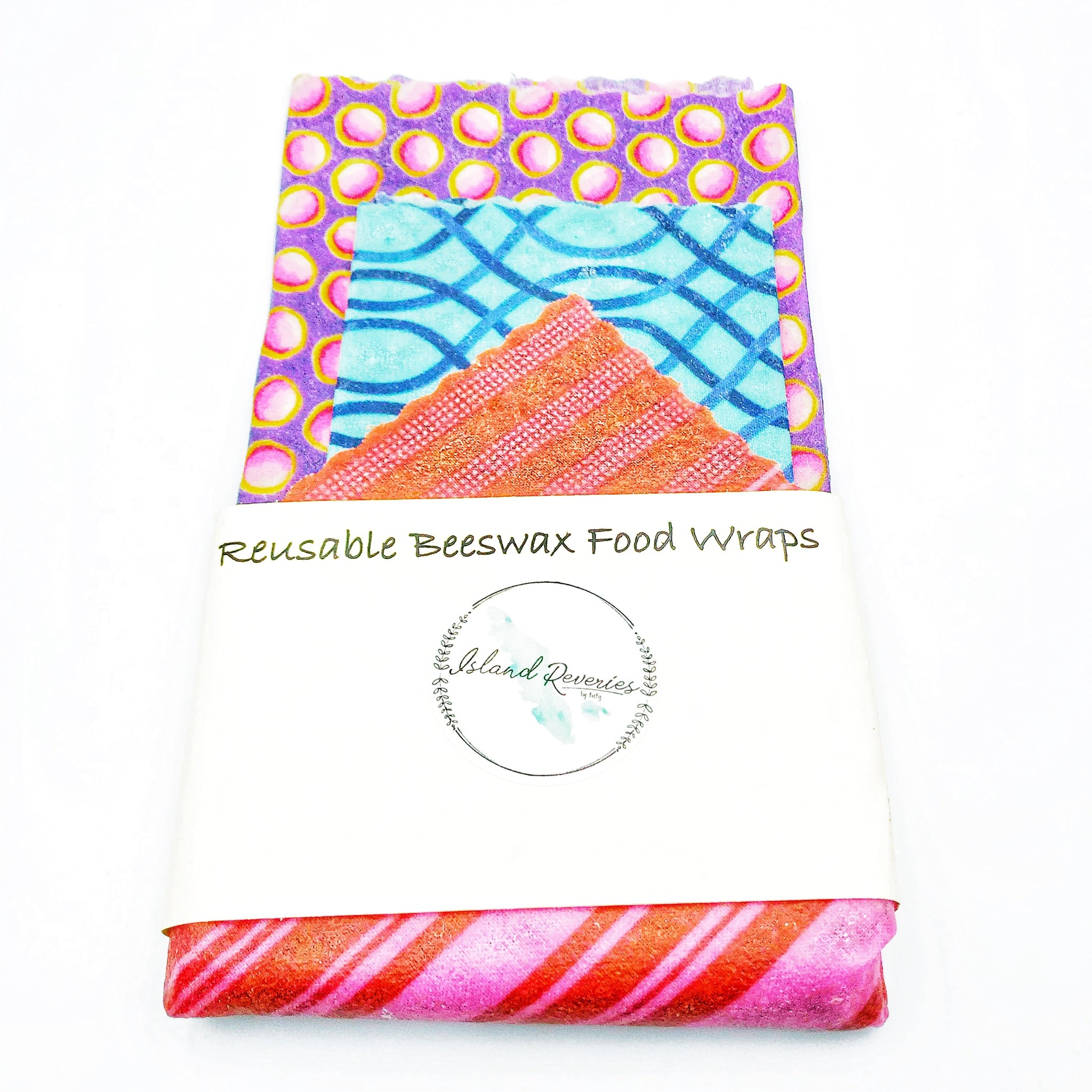 Island Reveries Reusable Beeswax Food Wraps ,Purple, Blue, Red