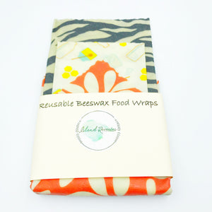 Island Reveries Reusable Beeswax Food Wraps , Black, Cream, Orange