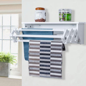 Wall-Mounted Drying Rack Folding Clothes Towel Laundry Room Storage Shelf White, , Citizensave
