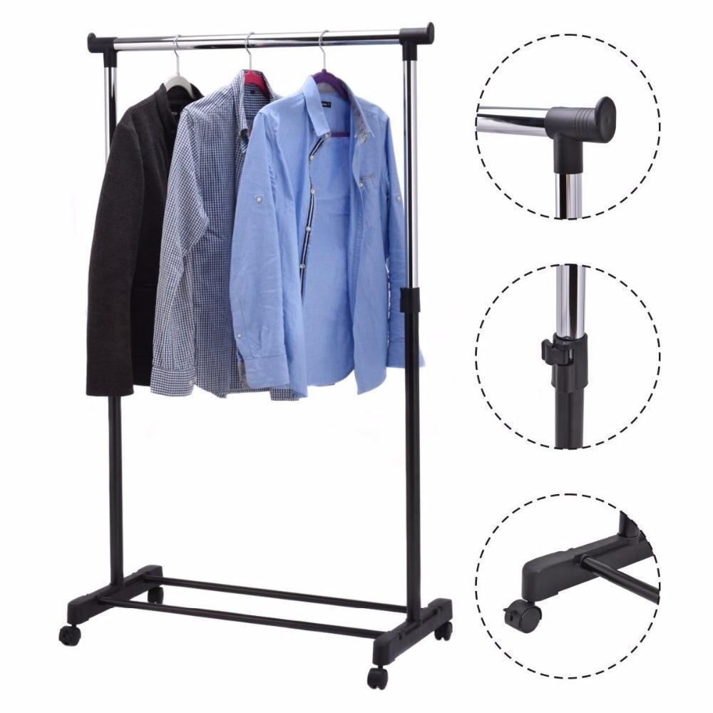 Adjustable Rolling Garment Rack Heavy Duty Clothes Hanger Portable Rail Rack Multifunctional