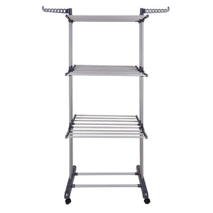 Yescom Laundry Folding Clothes Dryer Rack 3 Tiers w/ Casters Dark Gray